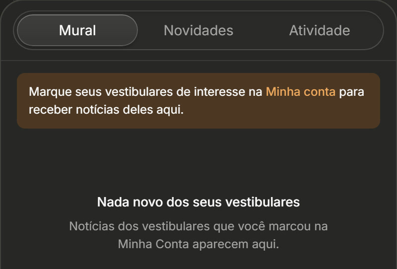 Painel de notificações da aluna, aba Mural
