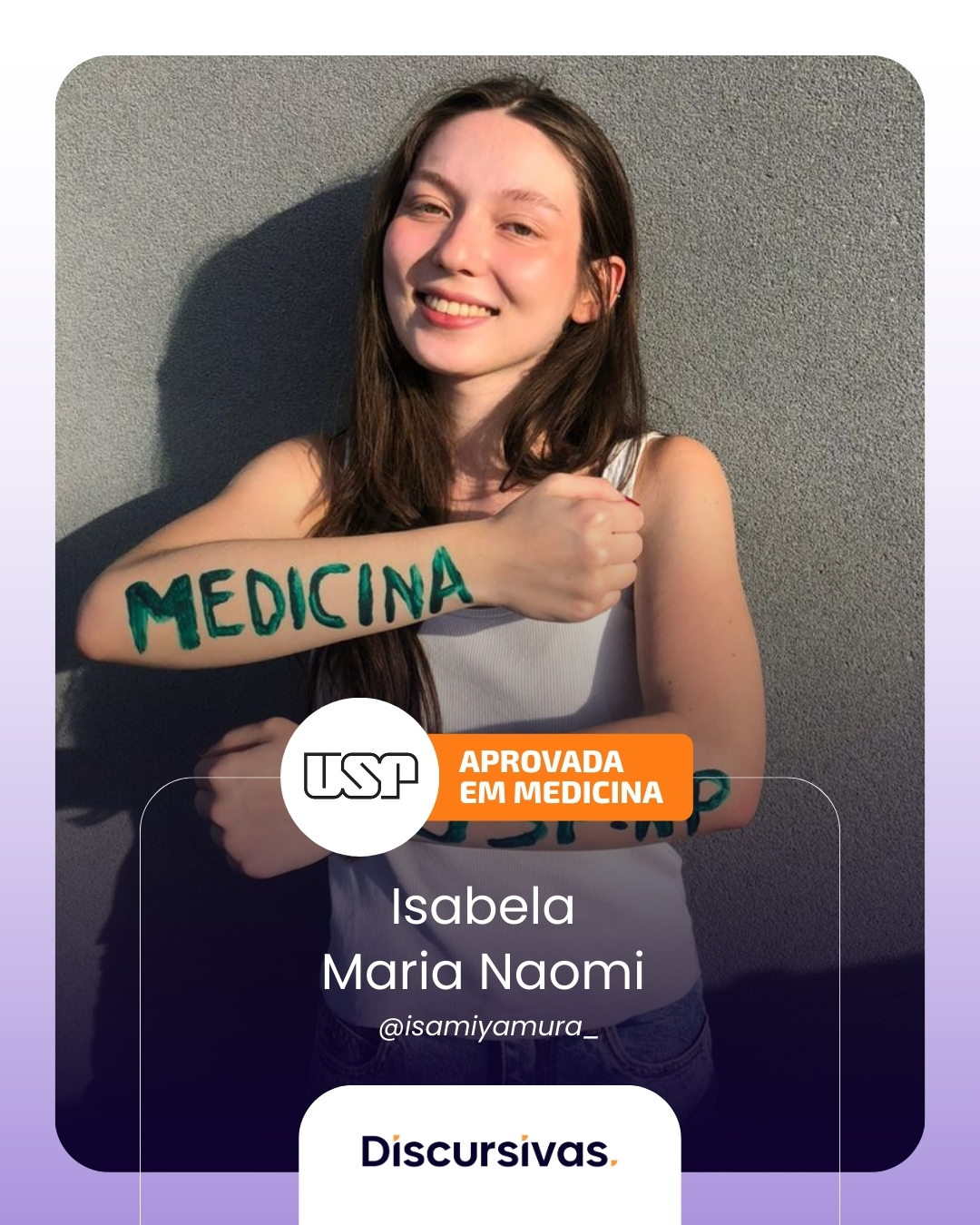 Isabela Maria Naomi (@isamiyamura_), aprovada em Medicina na USP