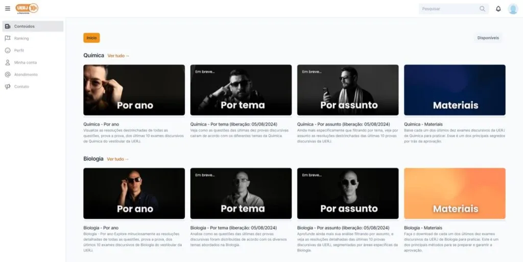 Plataforma UERJ10x — Visualização por ano